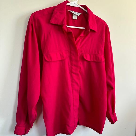 Surrey Classic Canada Wool Long Sleeve Button Front Blouse Long Sleeve Pink MED - Picture 6 of 11